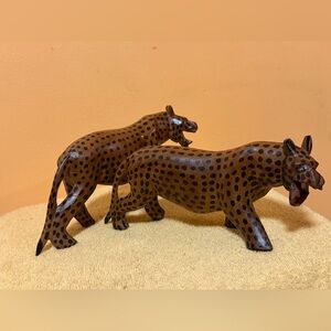 Handcrafted Wood Brown Leopard Figurines
